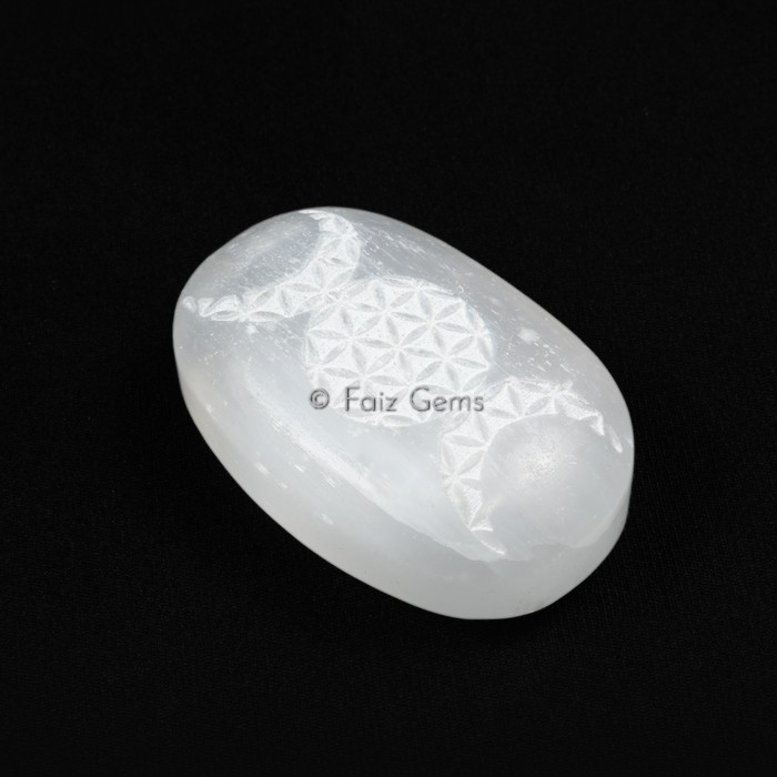 Selenite Moon Flower of Life Palm Stone
