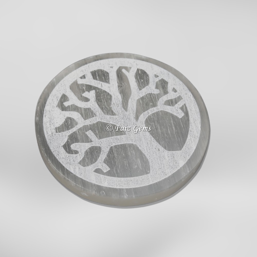 Tree Of Life Engraved Selenite Charging Circle