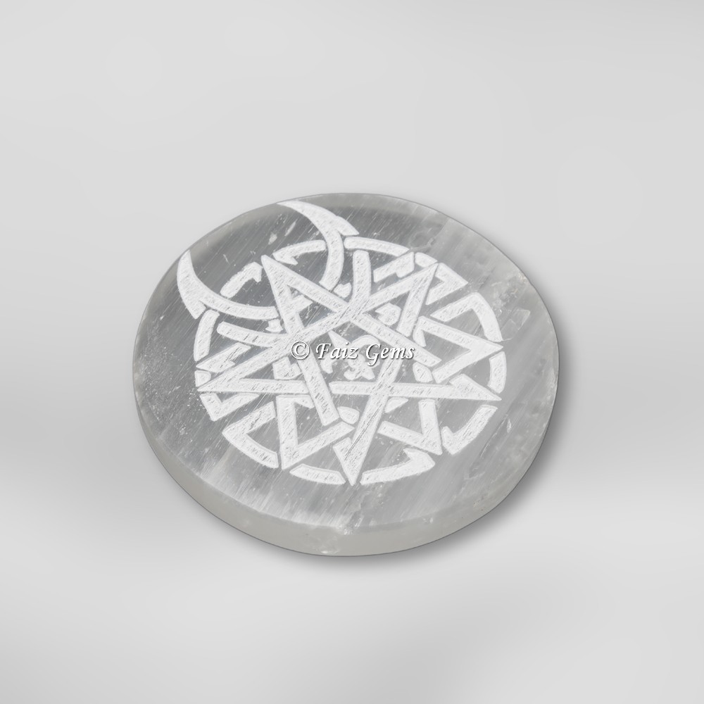 Caltic Sign Engraved Selenite Charging Circle