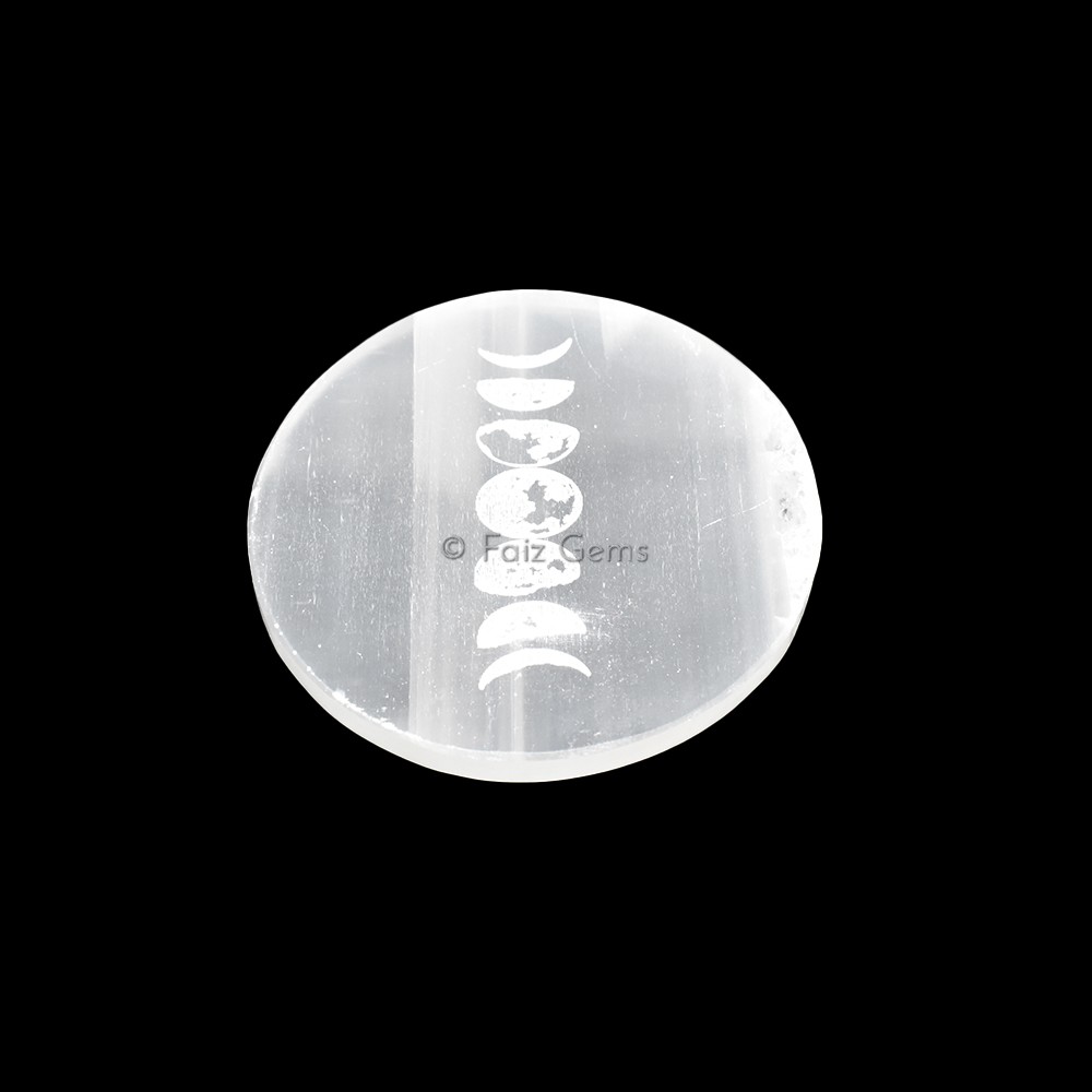 Selenite Plate With Phases Of Moon Engraved