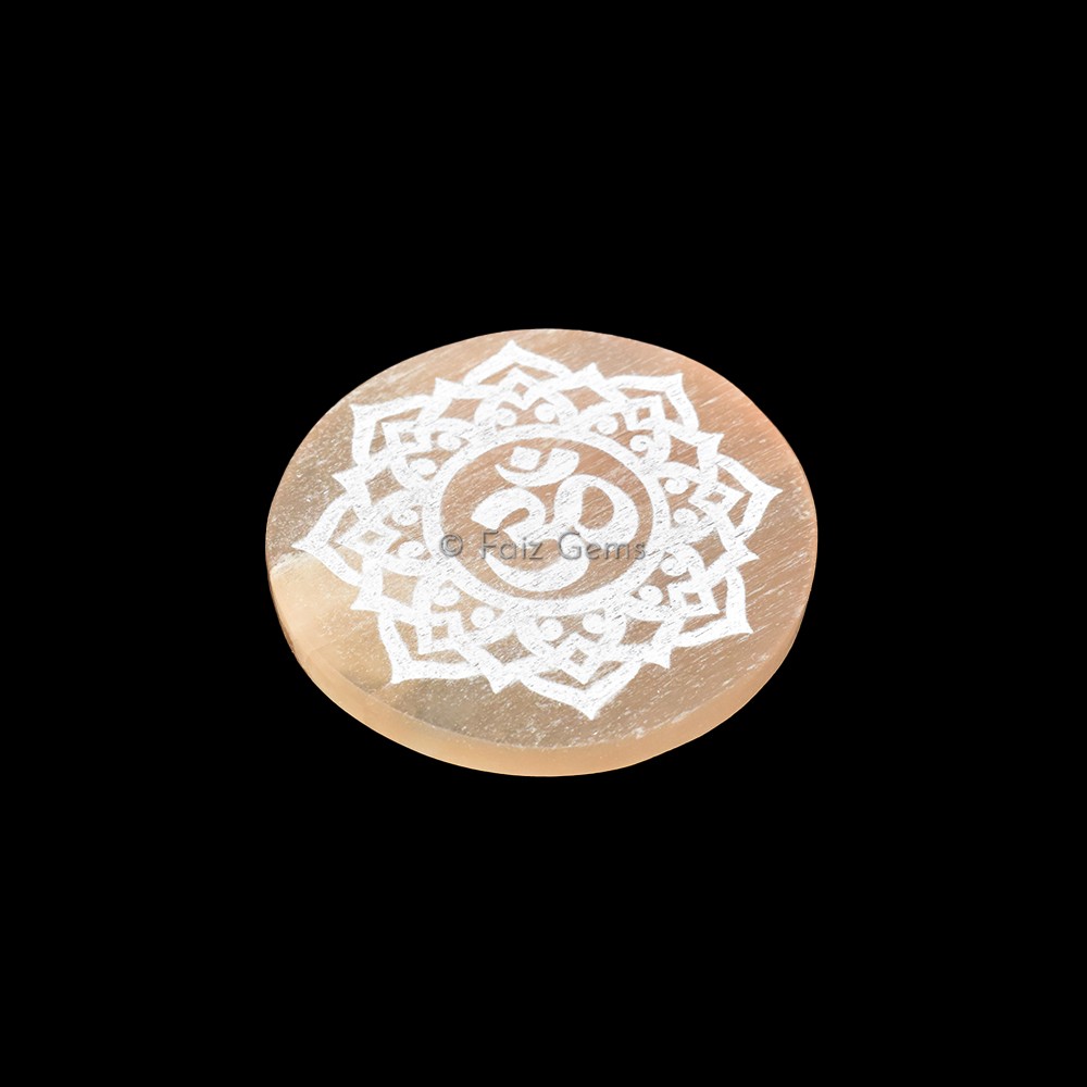 Orange Selenite Plate With OM Engraved
