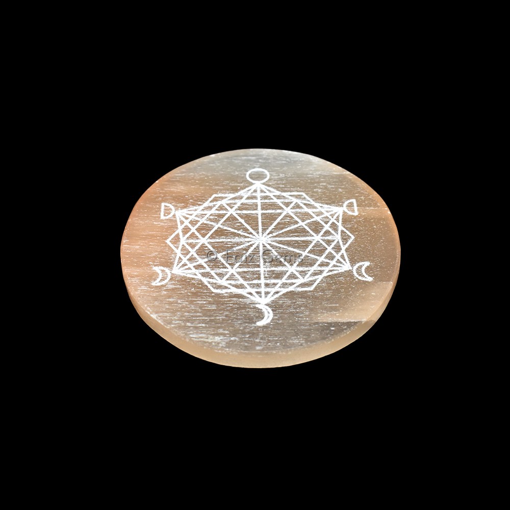 Engraved Charging Orange Selenite Plate With Phases of Moon