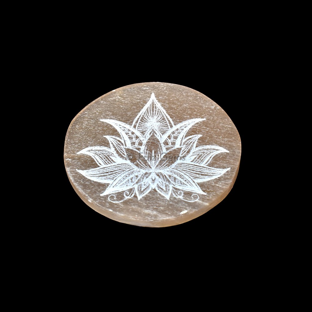 Engraved Charging Orange Selenite Plate With Lotus