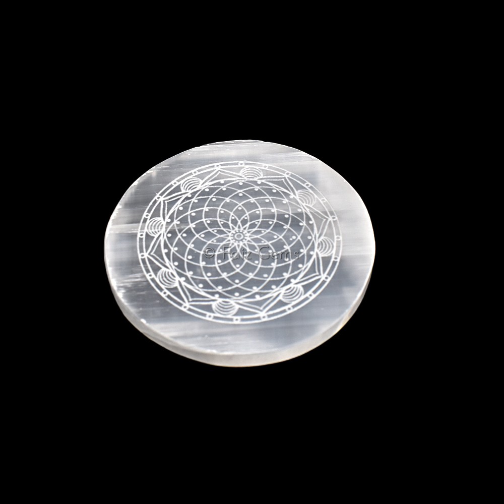 Engraved Charging Charging Selenite Plate With Flower Of Life