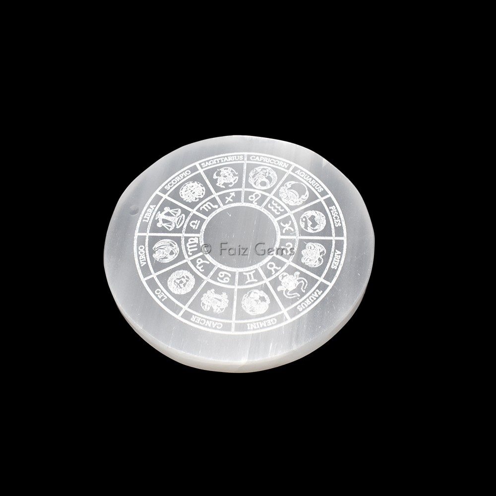 Engraved Charging Selenite Plate With Zodiac Symbol
