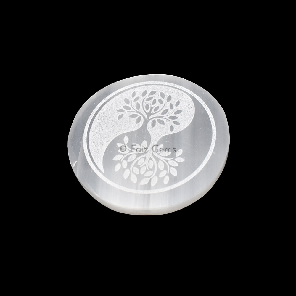 Engraved Charging Selenite Plate With Tree Of Life