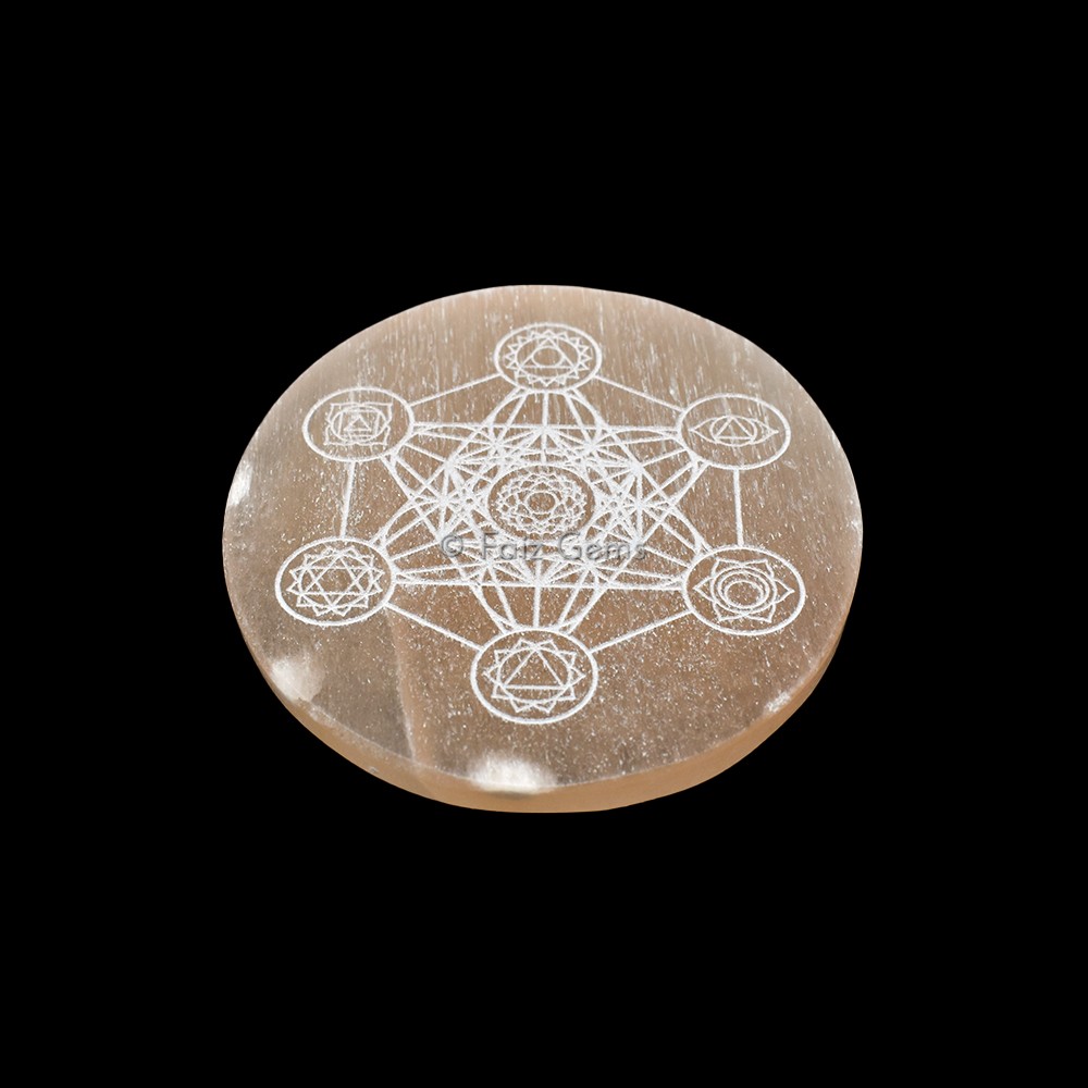Engraved Orange Charging Selenite Plate With Seven Chakra