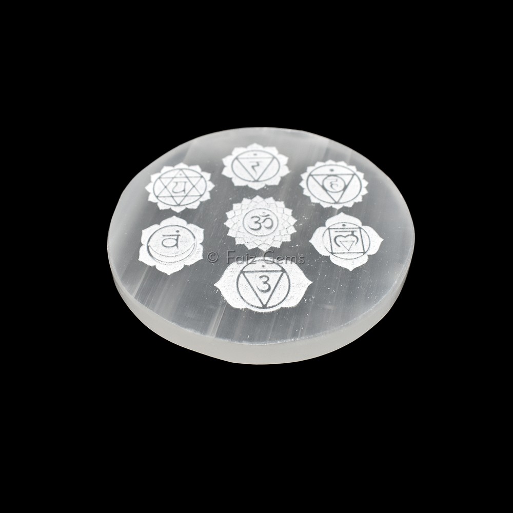 Engraved Charging Selenite Plate With Seven Chakra