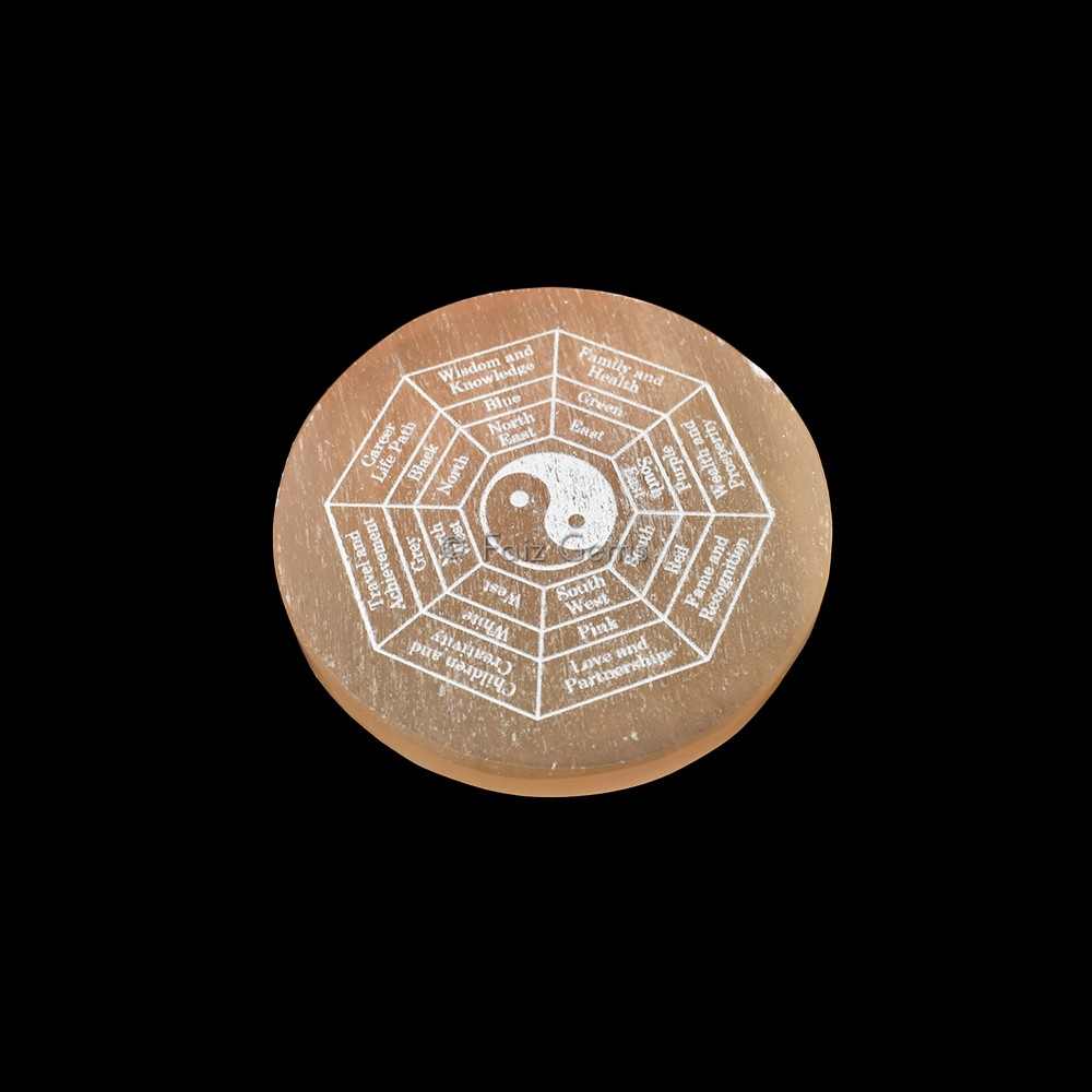 Engraved Orange Charging Selenite Plate With Yin and Yang