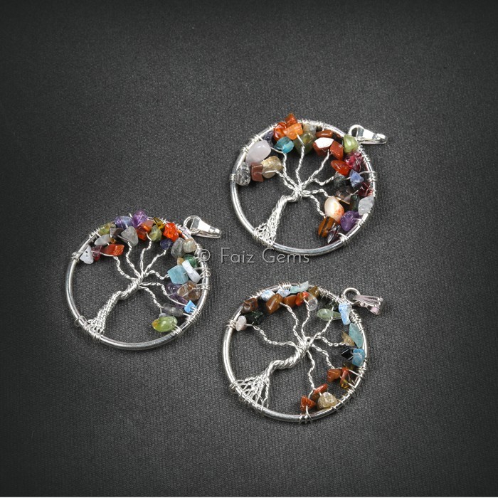 Seven Chakra Round Shape Tree of Life Pendants